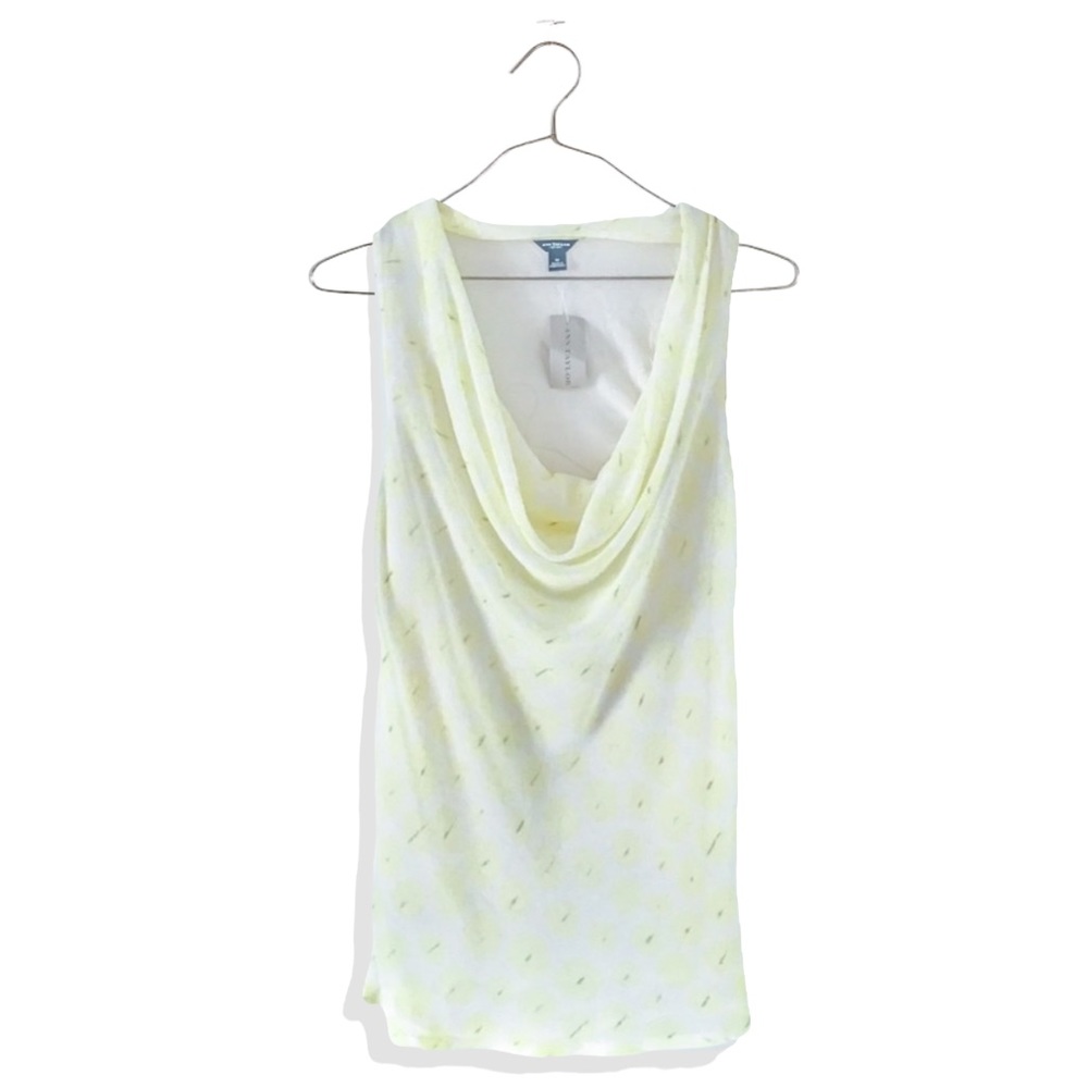 Ann Taylor Cream & Yellow Sheer Cowl Neck Tank Top M